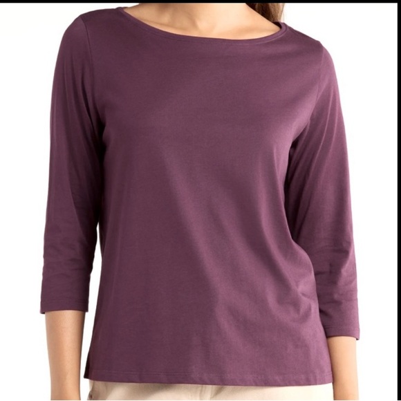 EILEEN FISHER DARK PURPLE 3/4 SLEEVE COTTON LYCRA BLEND T SHIRT - MED - Picture 1 of 5